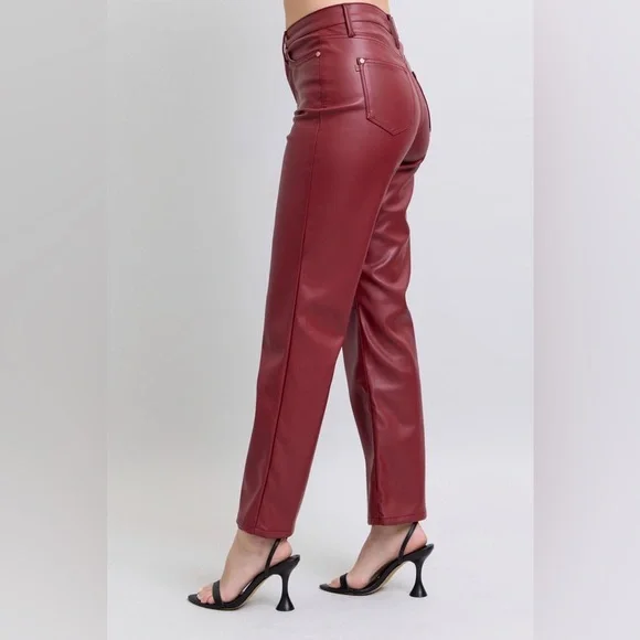 Judy Blue Full Size High Waist Tummy Control Faux Leather Straight Pants